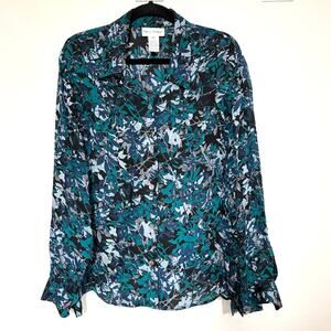 Rena Rowan Womens Size 18W Button Up Shirt 100% Silk Vintage Floral Top Career